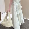 Straw Textured Tote Bag Stylish Beach Vacation Shoulder Bag Zippered Large Capacity Handbag Wide Shoulder Strap Underarm Bag