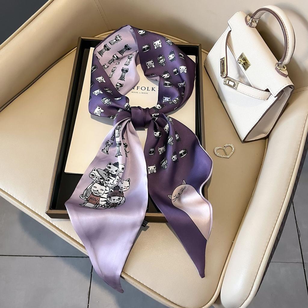 Luxury Design Silk Skinny Headwear Scarf Women Print Spring Neck Tie Hair Hand Bag Ribbon Wrist Belt Foulard Headband Lady