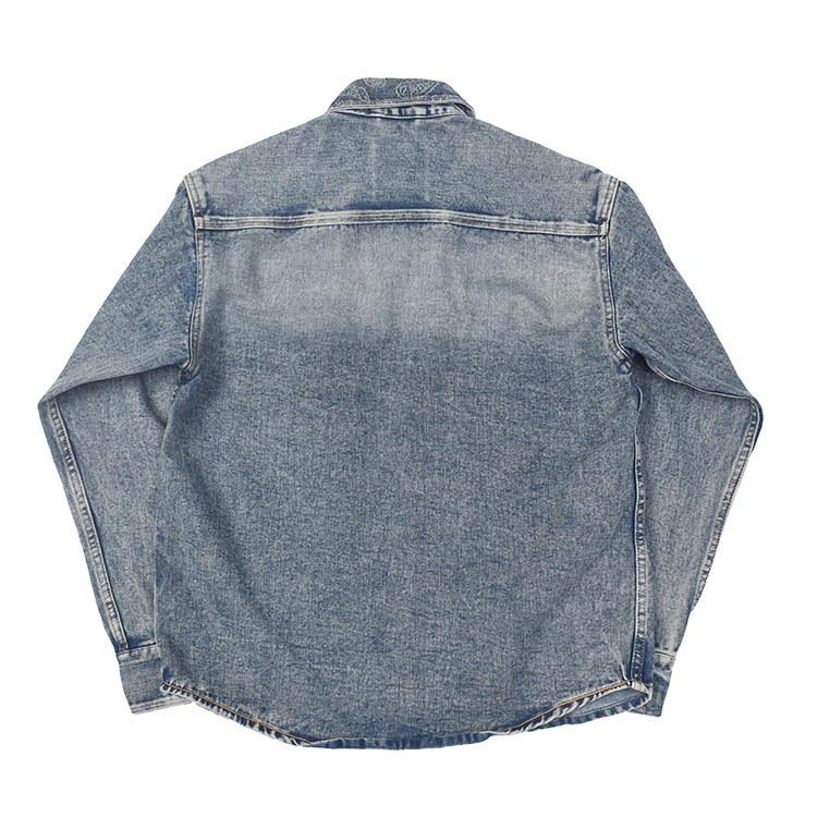 Heavyweight Retro Japanese Long Sleeve Denim Shirt with Double Pockets