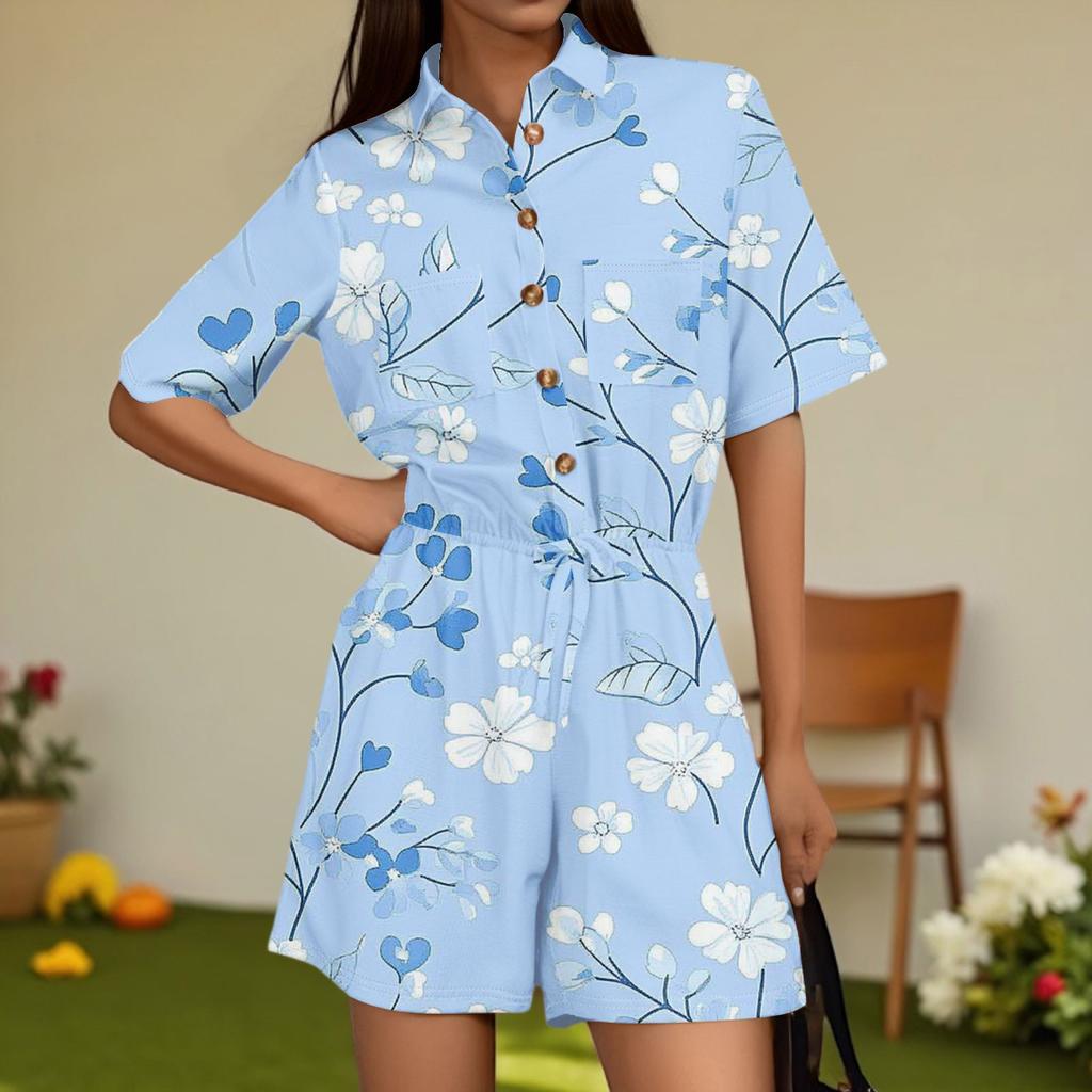 Damenmode V-Ausschnitt Jumpsuit Karomuster Lässig Kurzarm Top Jumpsuit