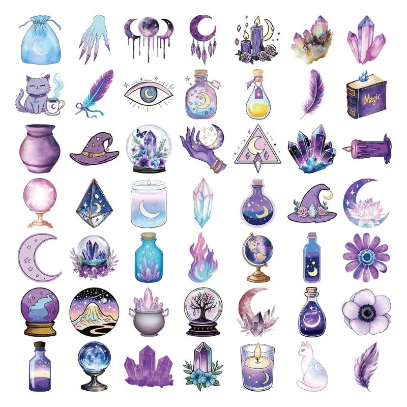 50Pcs Decorative PET Sticker Witch Theme Sticker for Water Bottle Scrapbooking Journal Phone Case Laptop Guitar Luggage 1