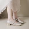 New Summer And Autumn Small Leather Shoes Trendy Thick Heel Shallow Mouth Single Shoes French Evening Shoes Square Head 2025 Rhinestone Mary Jane