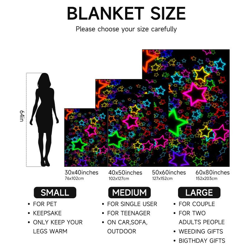 colorful star-patterned flannel blanket, perfect for sofa, bed, office. Ideal gift for family, friends, and holidays.
