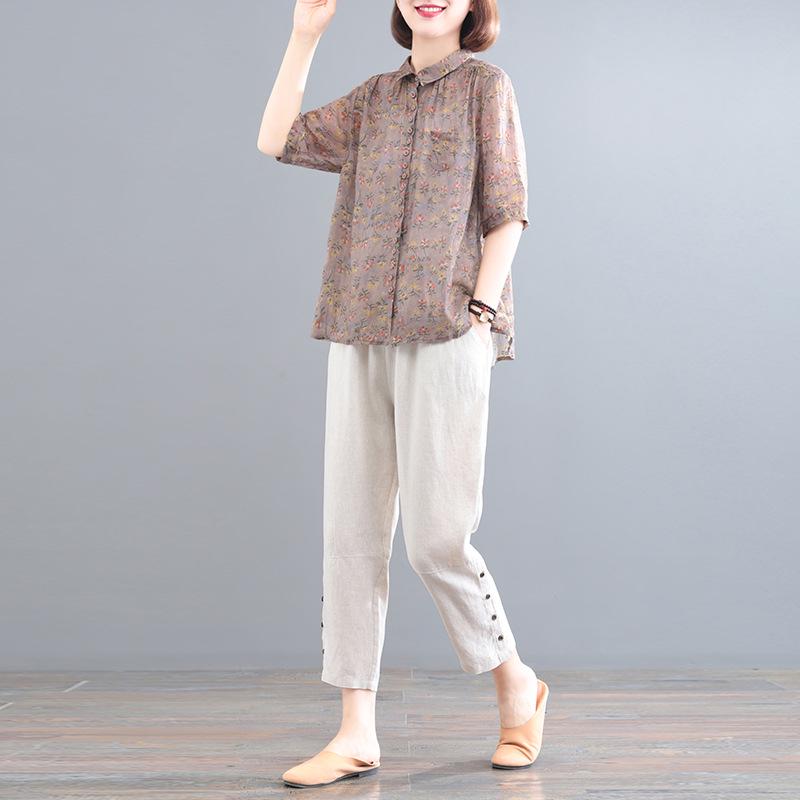 Női 2023 Nyári Virágos Rövid Ujjú Pamut Vászon Kétrészes Szett - Laza Szabású, Karcsúsító Koreai Stílusú Ruha