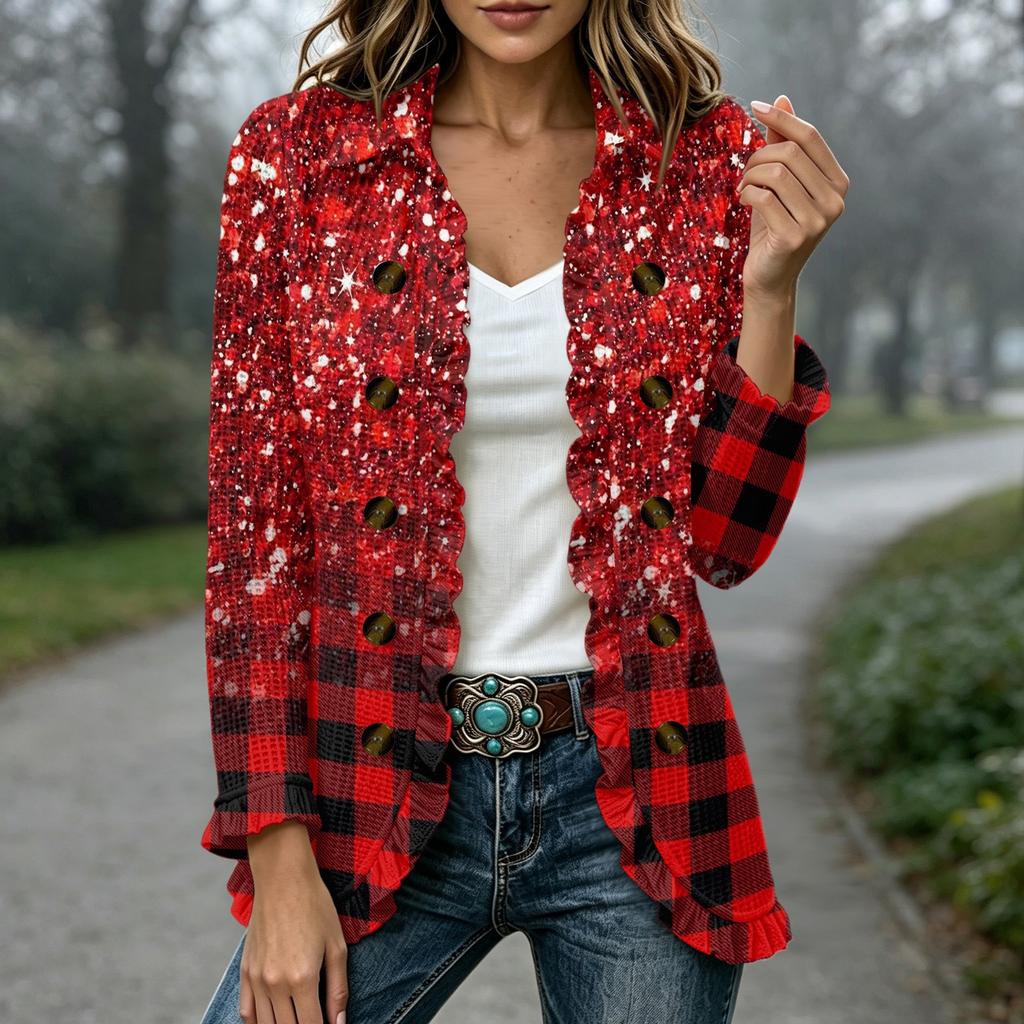 Women's Fashion Floral Print Long Sleeve Ruffle Open Front Cardigan for Casual Wear