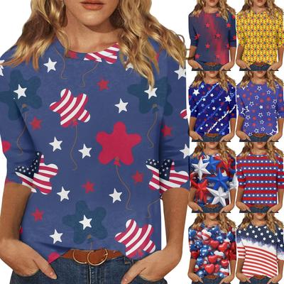 Women's Fashion Casual Round Neck 3/4 Sleeve Loose T-Shirt Ladies Top