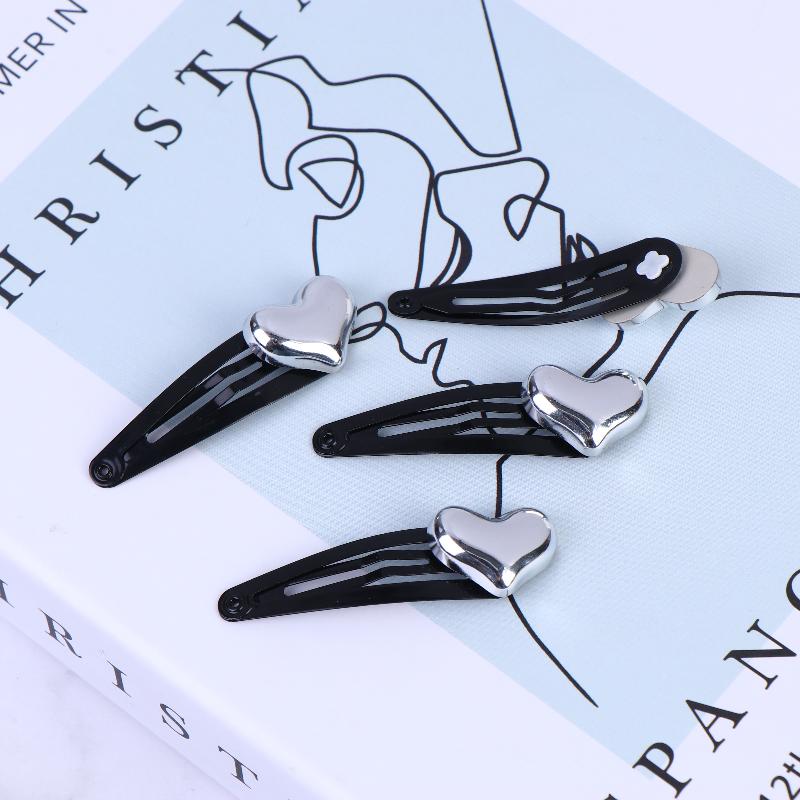 Cute Silver Heart Black Hair Barrettes 2/4Pcs Fashion Hair Pins for Women Sweet Side Hair Styling Accessories