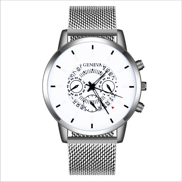 Versatile Three-Eye Calendar Watch Men'S Fashion Mesh Belt Quartz Watch