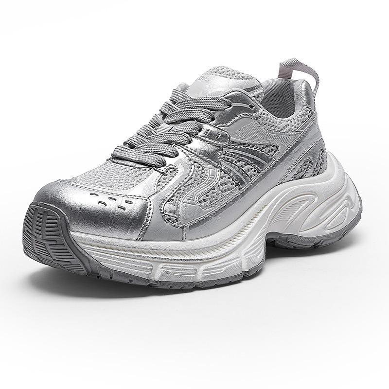 

Silver dad shoes women s 2025 spring new thick-soled heightening non-slip sports shoes leather breathable casual jogging shoes 35