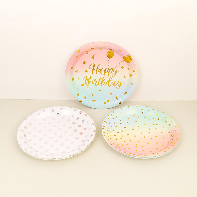 Pack Of 16 Disposable Plate Set Pink Bronzing Polka Dots Birthday Party Cutlery Cupcake Plate