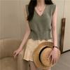 French Retro V-neck Hollowed Out Irregular Top for Summer Slimming and Slimming Short Knit Vest for Women