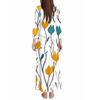 Women's Casual 3/4 Sleeve V-Neck Floral Print Maxi A-Line Beach Dress