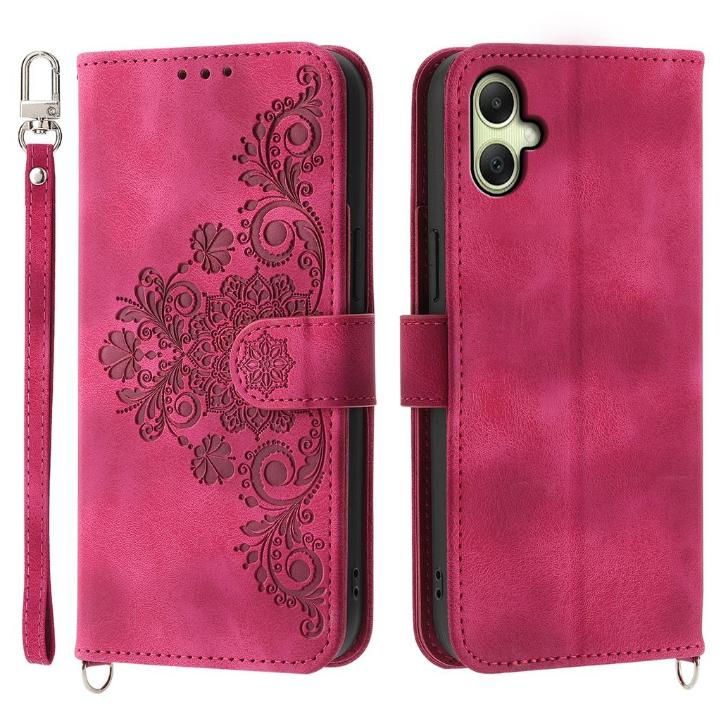 For Samsung Galaxy A06 4G Case Flower Pattern PU Leather Wallet Phone Cover with Strap