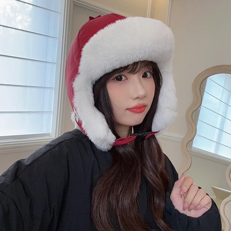 Retro Thickened Ear Protective Hat Windproof Plush Cycling Hat Korean Style Big Head Circumference Women Hat Ladies