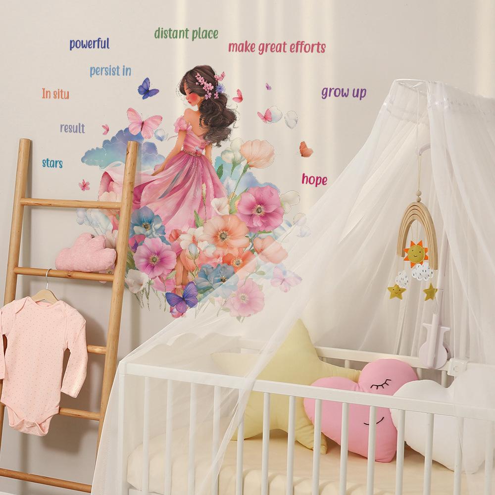 Gemalte Blumenfeen und inspirierende englische Mädchenzimmer Wanddekorationssticker