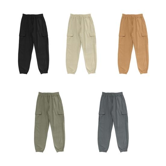 Men Casual Cargo Pants Drawstring Waist Jogger Pants Tapered Loose Fit Trousers with Multiple Pockets for Sports Gym Workout Street Daily Wear