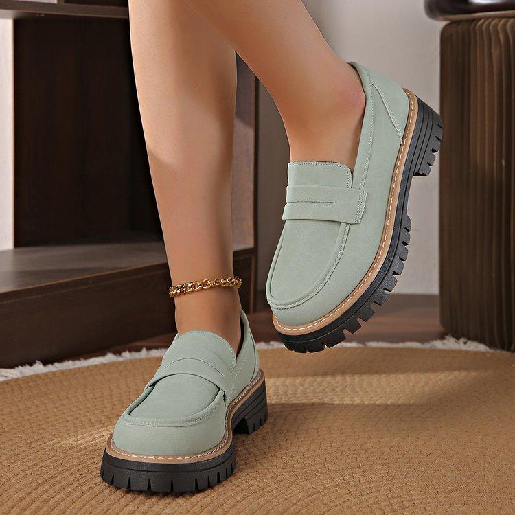 Thick-soled Foreign Trade Retro Spring Autumn Loafers Plus Size Casual Abrasive British Style Women's Shoes