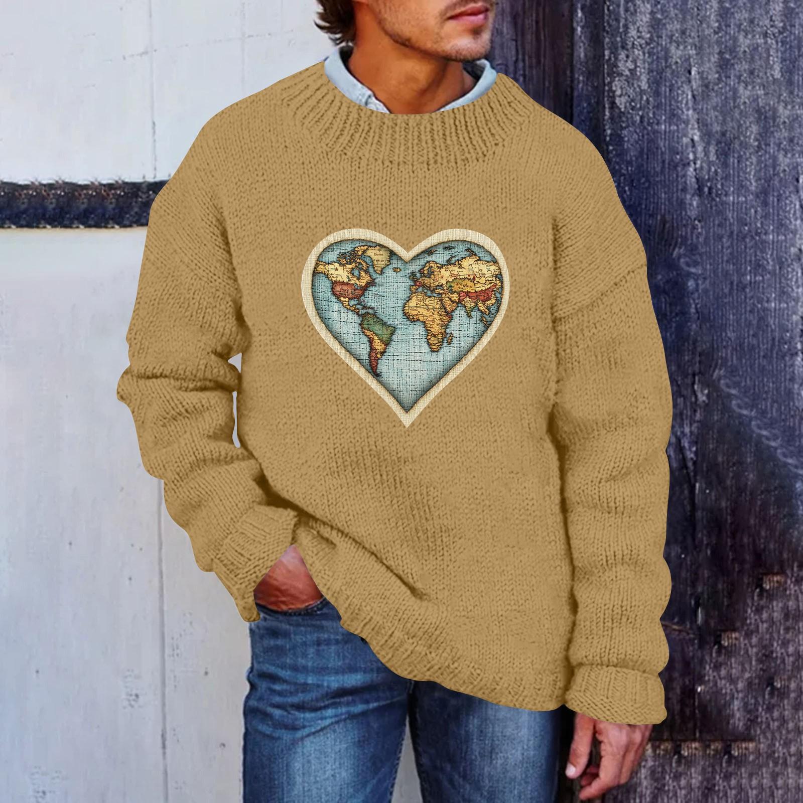 

Чоловічий штучний светр з принтом, світшот із круглим вирізом, вільний топ з довгими рукавами XL хакі