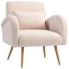 Teddy Fabric Lounge Chair, Upholstered, Wide Seat, Lumbar Cushion, Wood-Effect Metal Legs, Beige