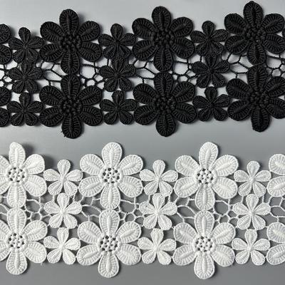 4" Wide Exquisite White Black Lace Fabric Polyester Embroidery Flower Ribbon Fringe Trim Skirt Sewing DIY Clothes Apparel Decor