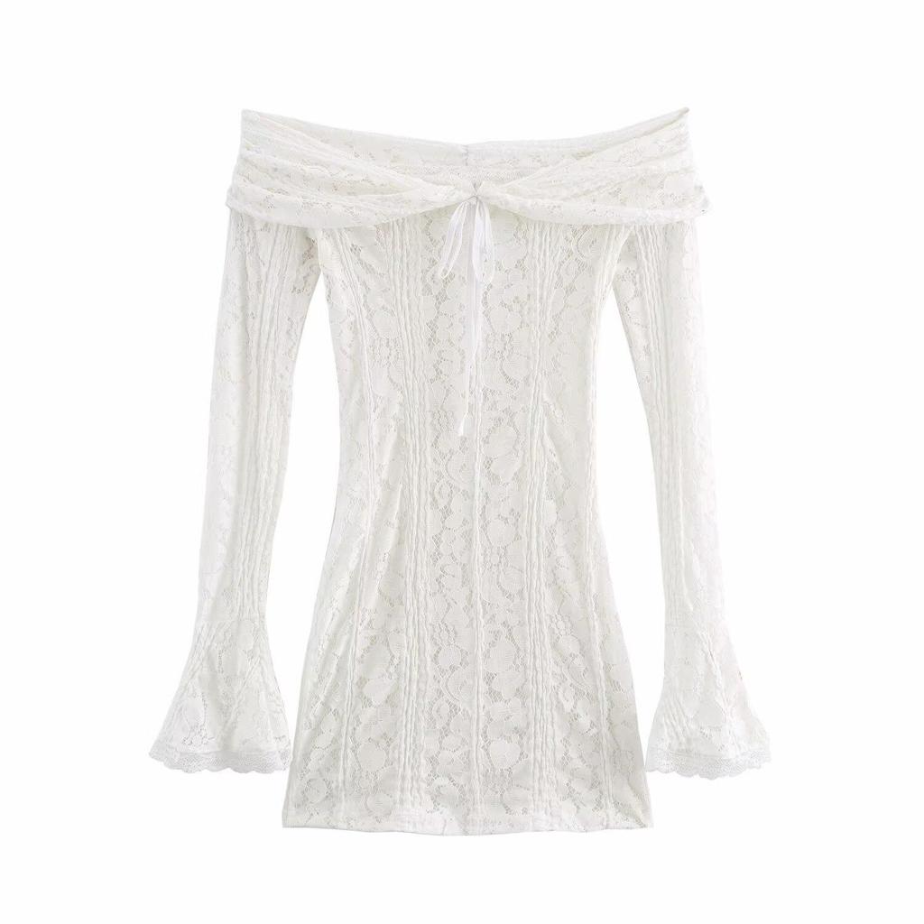 Spring 2025 Women's European & American Style Off-the-Shoulder Lace Dress