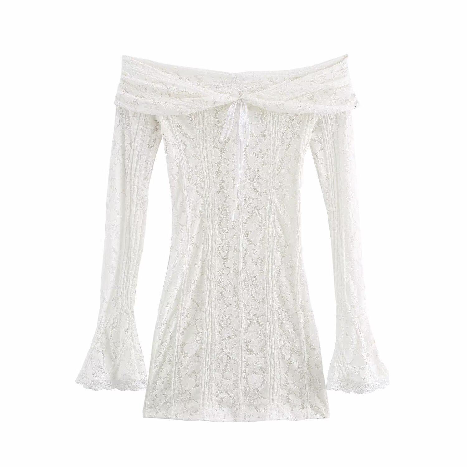 

Весна 2025 Женское кружевное платье с открытыми плечами в европейском и американском стиле M белый