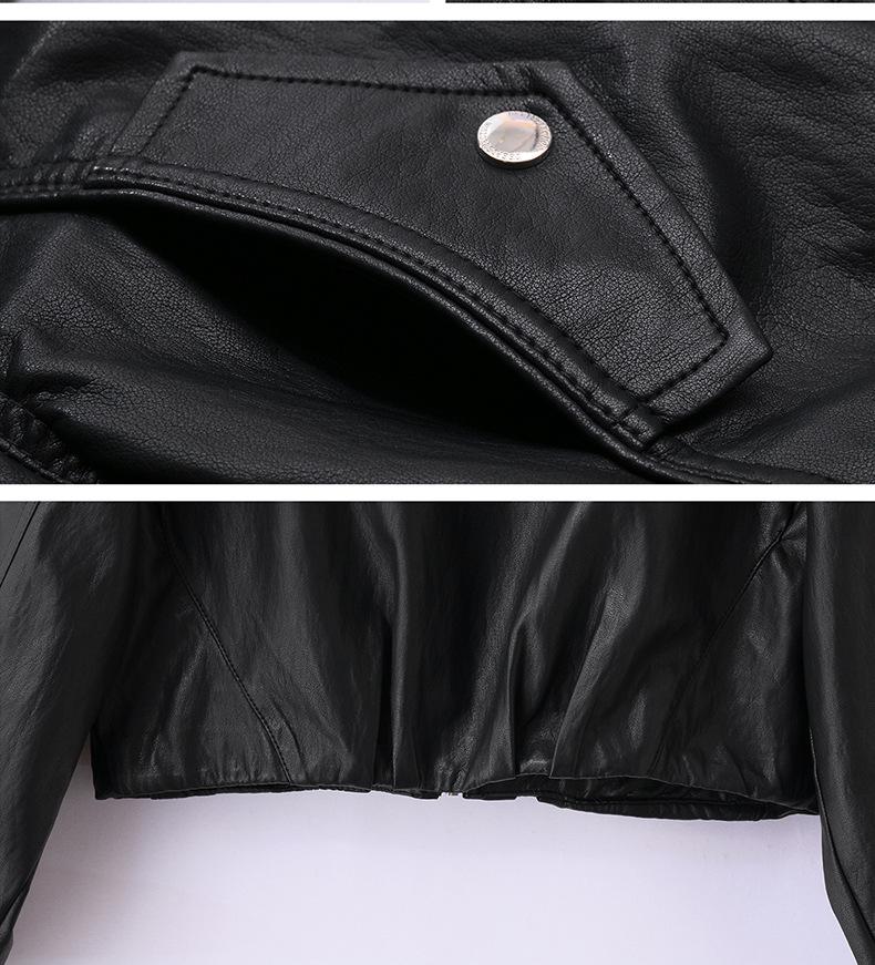 Women's Fashionable PU Leather Stand Collar Jacket, Spring 2025 Collection, Short Style Outerwear