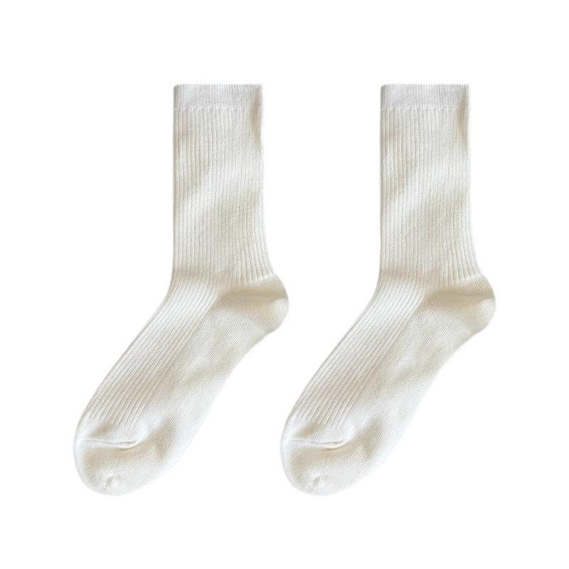 Pure And Versatile ~ White Socks Cotton Thin Piled Socks Are Sweet And Simple, Solid Color Style Casual High-Top