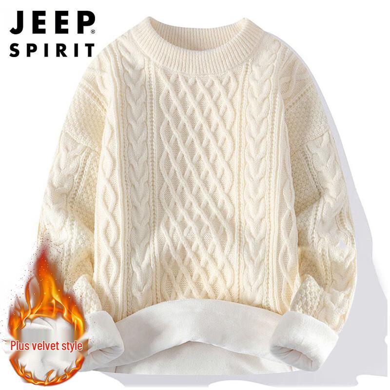 JEEP SPIRIT Men's Cable Knit Crew Neck Sweater