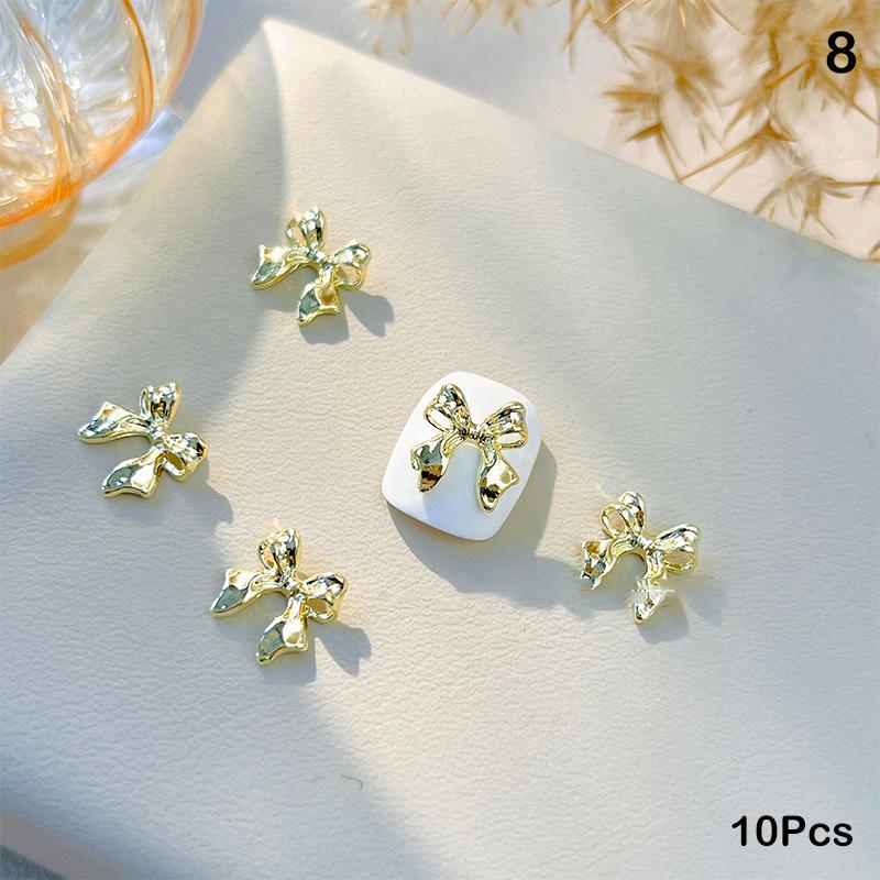 10Pcs 3D Bow Tie Ribbon Shaped Alloy Nail Accessories Gold Multi-Designs Nail Art Jewelry  Decorations Manicure Charm