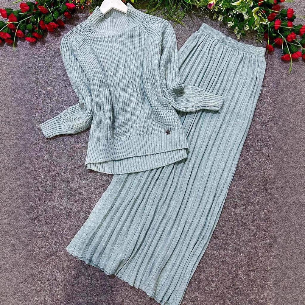 2025 Autumn Women's Casual Knit Sweater & Hip Wrap Skirt Set