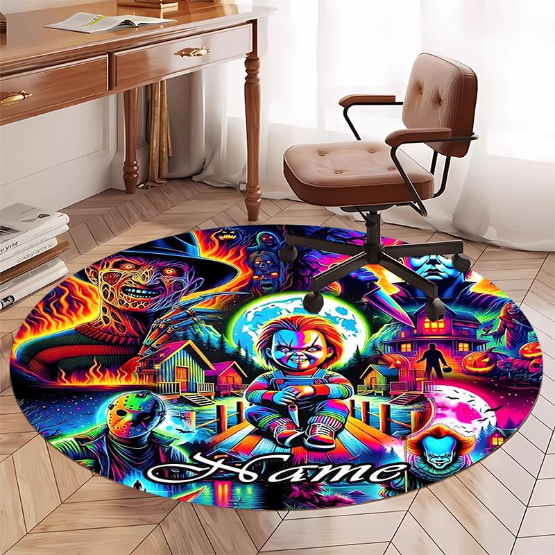 Custom Name Halloween horror Printed Round Rug Carpet Chair Rug Area Rug Entryway Doormats,for Office Chair Living Room Bedroom Kitchen Room.