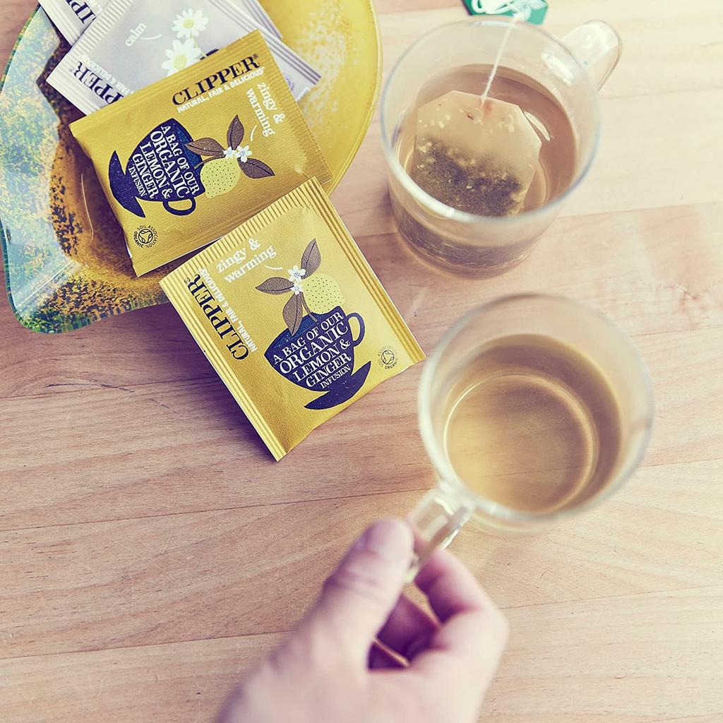 Clipper Zitrone Ingwer Koffeinfreier Bio-Kräutertee 20 Beutel mit globalem Wunsch Öffnungsdatums-Etikett &