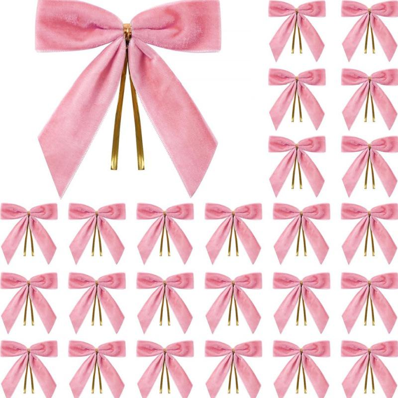 

24 Small Velvet Christmas Bows: Ideal for Gift Wrapping, Home Decoration, and Clothing Accessories рожевий