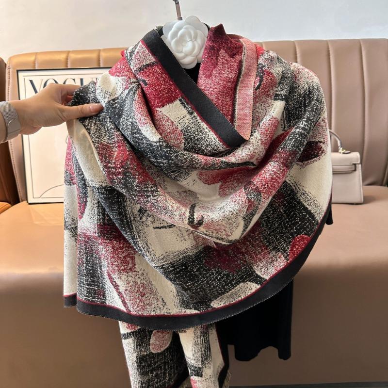Winter digital printing lengthened and thickened graffiti flower warm cashmere scarf cold and warm temperament shawl