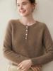 Autumn/Winter Women's Cashmere Knit Slimming Round Neck Button Sweater