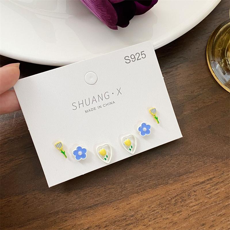 Colorful Ceramic Ears Stud Earrings Set Heart Flower for Women Korean Style Girls Cute Elegant Party Jewelry 2024 New