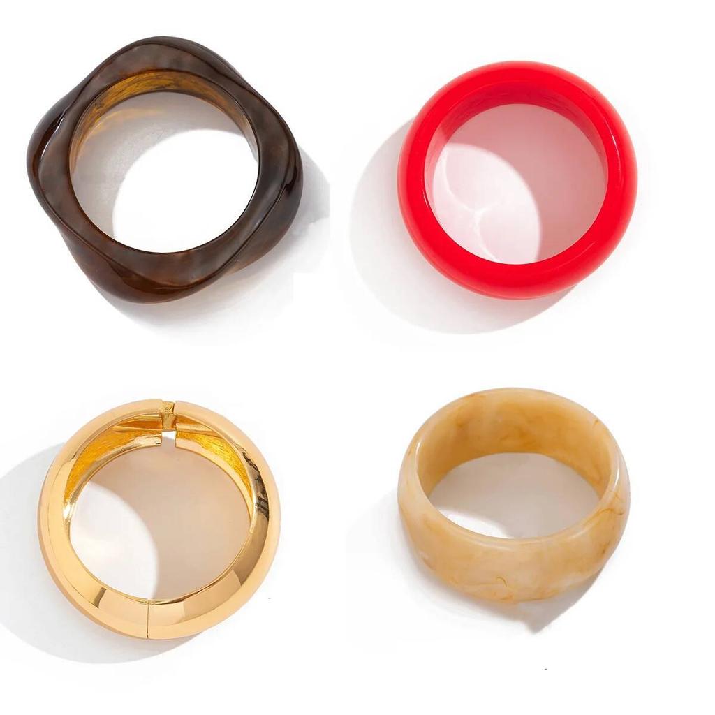 IngeSight.Z Exaggerated Irregular Red Brown Resin Acrylic Wide Resin Bracelets Women Punk Geometric Bangles Party Daily Jewelry