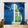 Set Of 2 Moon Pattern Curtains Decorative Window Drapes Treatments Bedroom Living Room Home Decoration Curtain With Rod Pocket Polyester Ideal For