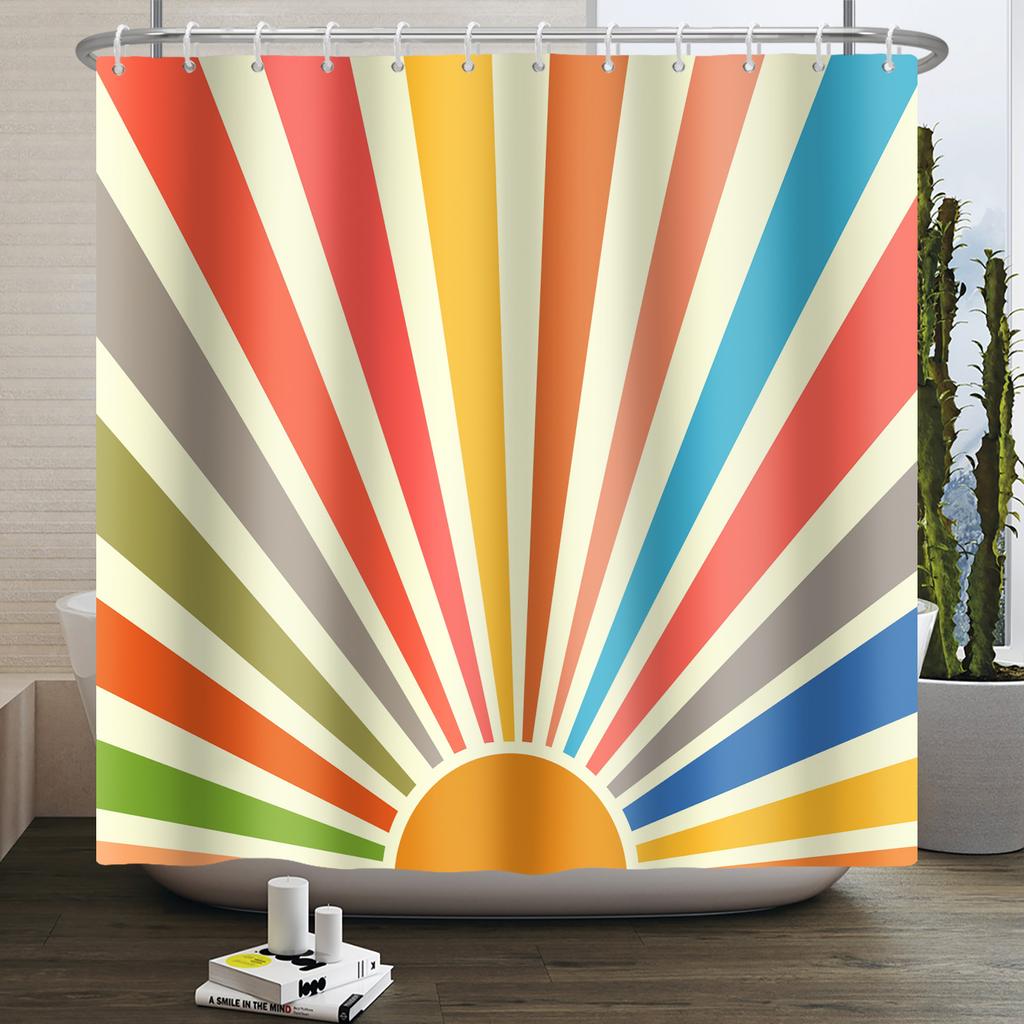 Vintage Rainbow Mushroom Shower Curtain Funny 70S 80S Retro Trippy Abstract Boho Floral Hippy Waterproof Bathroom Curtain Decor