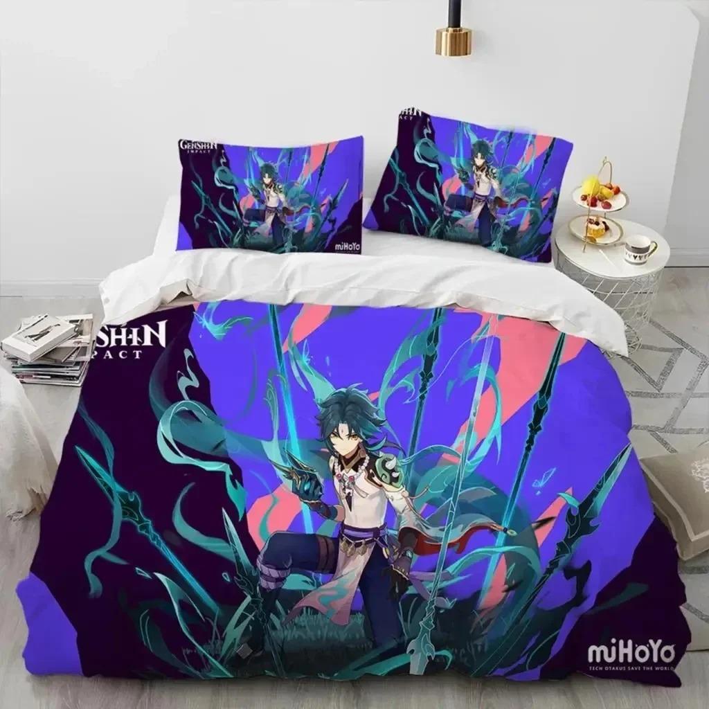 Anime Genshin Impact Spel Sängklädesset Pojkar Flickor Twin Queen Size Påslakan Örngott Säng Barn Vuxen Hemtextil