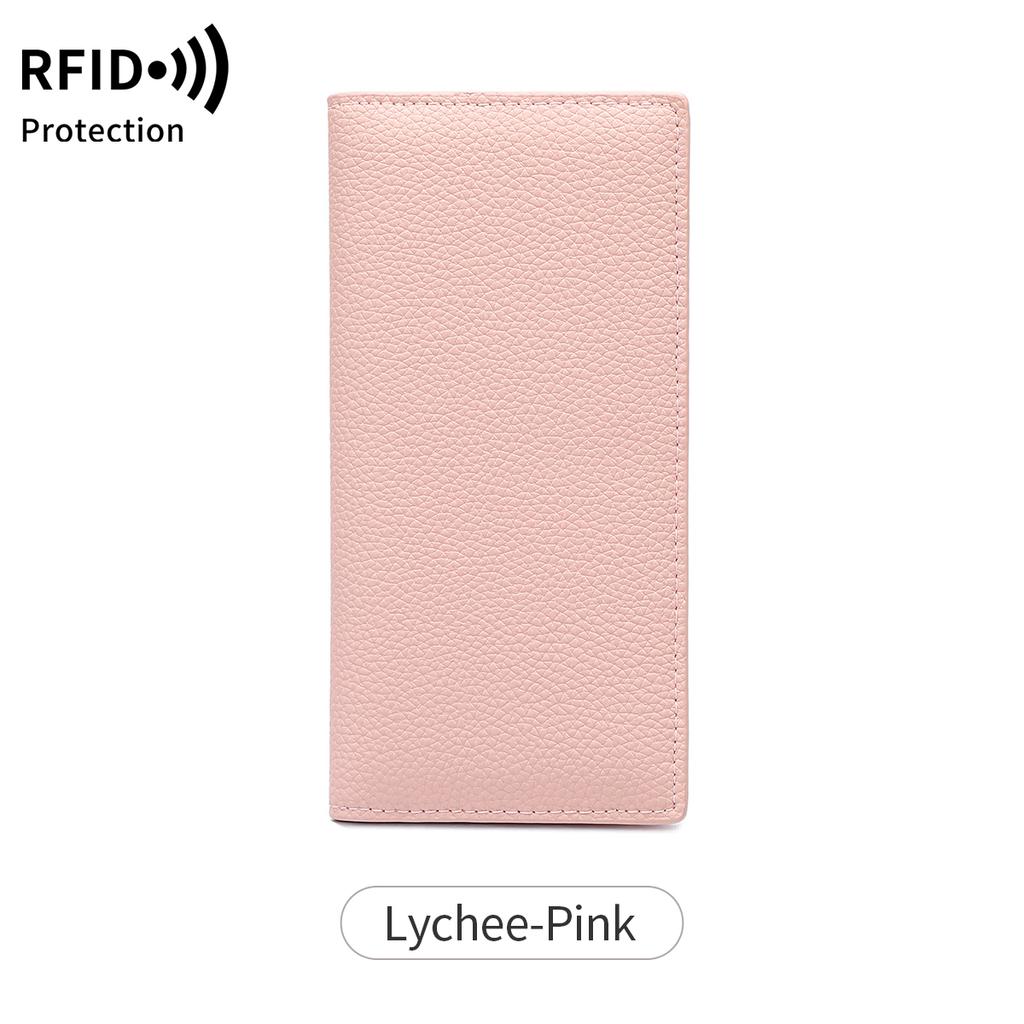 Portefeuille Minimaliste Ultra-fin pour Femme Blocage RFID Porte-cartes de Crédit Pliage Bifold Long Portefeuille pour Femme Couleur Unie Pochette Portable