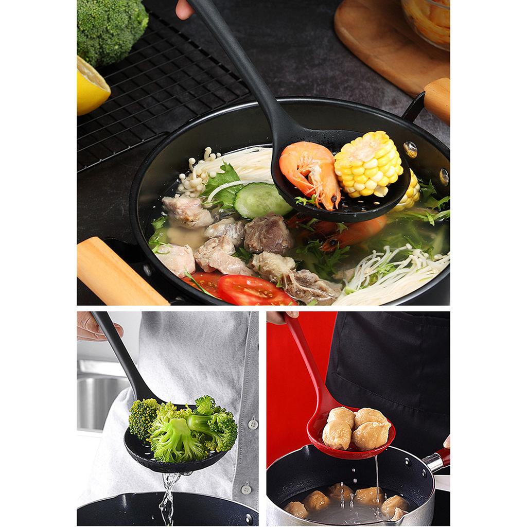 Pack of 2 Silicone Cooking Skimmer Ladle with Long Handle Food Strainer Skimmer Strainer Spoon Suitable for Frying