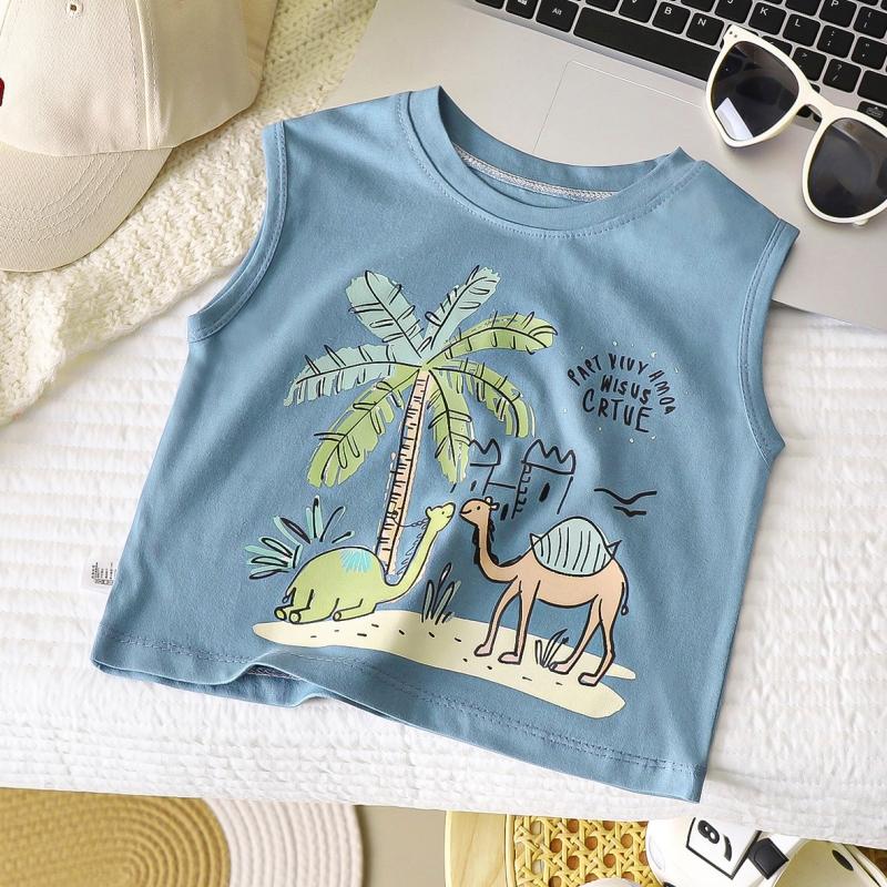 Summer Kids Boys Sleeveless Tees Tree Cartoon Babys Boys Vest Round Collar Children Boys Tops Boys T-shirt