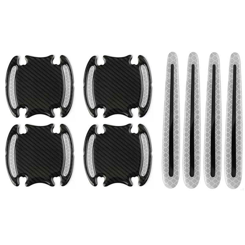 "Car Reflective Decorative Stickers: Carbon Fiber Door Bowls, Mirrors, Wheel Eyebrows & Bumper Anti-Collision Strips"