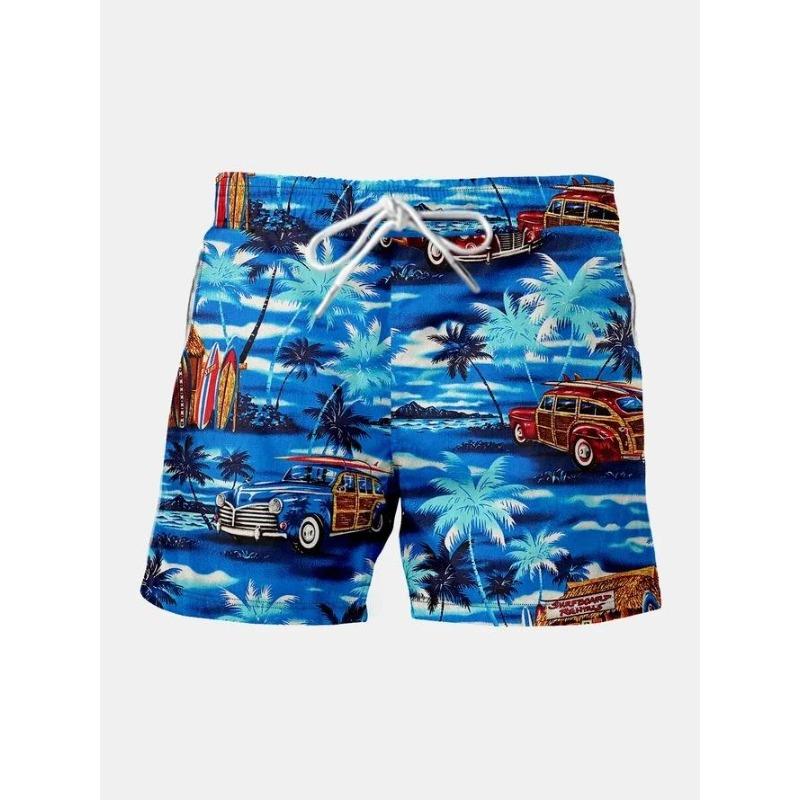 Summer New Coconut Tree Car Drawstring Beach Print Seaside Beach Casual Men S Shorts S