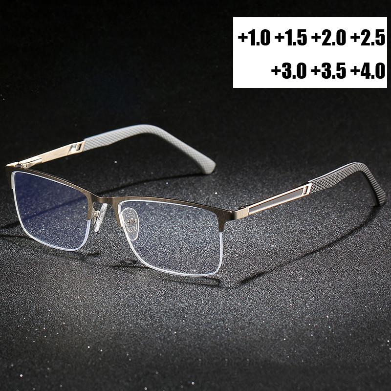 

MNew анти-синий свет металл пресбиопия очки модные квадратная оправа HD линзы прозрачные очки мужские деловые очки +4.0 серебряный