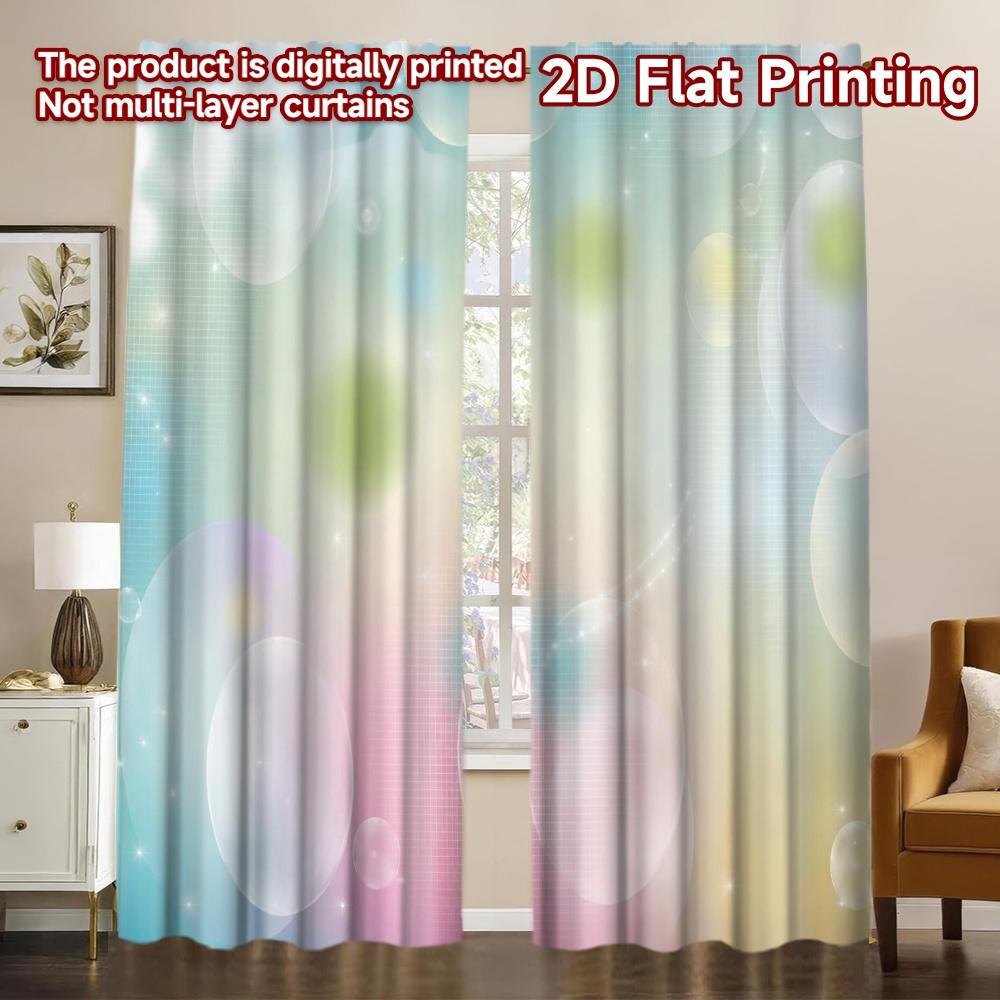 2D FLAT PRINTING 2pcs Curtains (Without Rod) Pastel Dreamy Bubbles Popular Minimalist Curtains Versatile Fabric Curtains