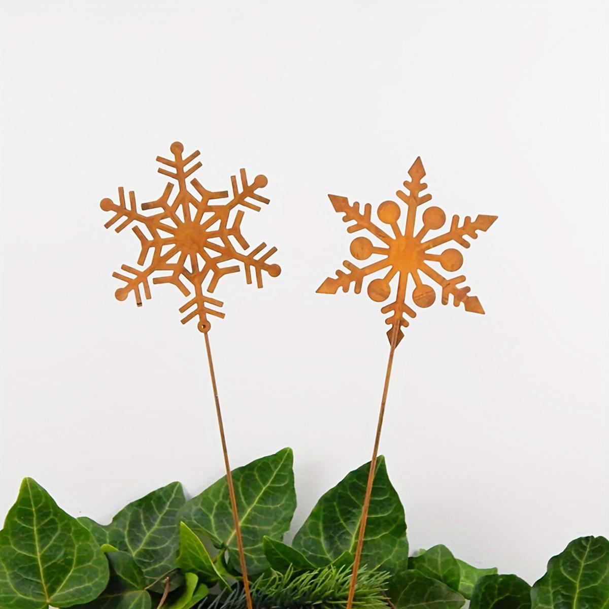 

Комплект из 2 кованых железных колышков для украшения сада в виде снежинок, Зимнее украшение, Рождественское украшение цвета ржавчины, Цветочные горшки, Бонсай Christm
