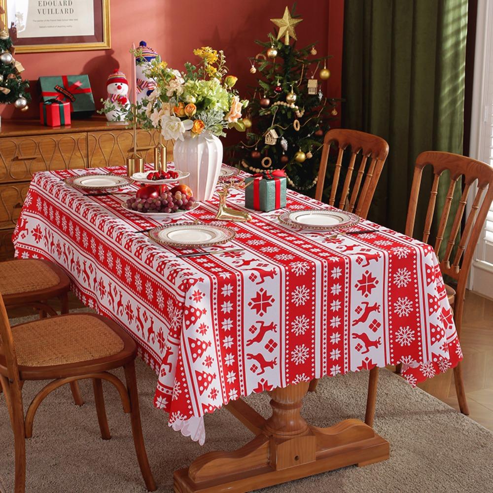 Christmas Tablecloth Waterproof Printed Fabric Holiday Dining Table Cover for Festive Decor